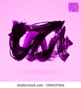 Purple brush stroke and texture. Grunge vector abstract hand - painted element. Underline and border design.