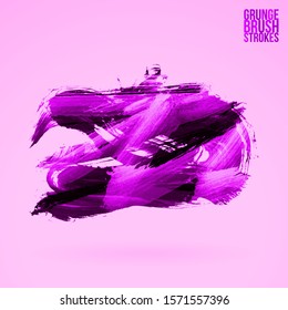 Purple brush stroke and texture. Grunge vector abstract hand - painted element. Underline and border design.
