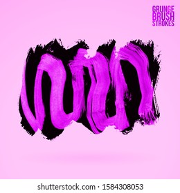 Purple brush stroke and texture. Grunge vector abstract hand - painted element. Underline and border design.