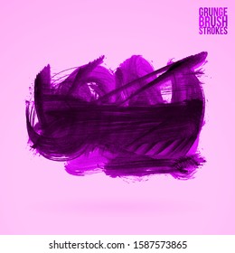 Purple brush stroke and texture. Grunge vector abstract hand - painted element. Underline and border design.
