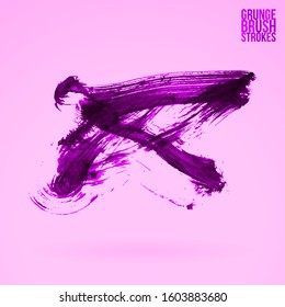 Purple brush stroke and texture. Grunge vector abstract hand - painted element. Underline and border design.
