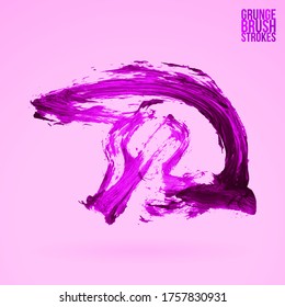 Purple brush stroke and texture. Grunge vector abstract hand - painted element. Underline and border design.