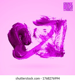 Purple brush stroke and texture. Grunge vector abstract hand - painted element. Underline and border design.