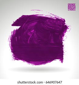 Purple brush stroke and texture. Grunge vector abstract hand - painted element. Underline and border design.