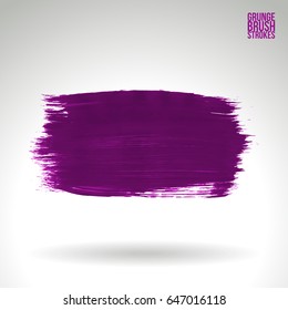 Purple brush stroke and texture. Grunge vector abstract hand - painted element. Underline and border design.