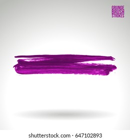 Purple brush stroke and texture. Grunge vector abstract hand - painted element. Underline and border design.