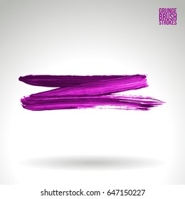 Purple brush stroke and texture. Grunge vector abstract hand - painted element. Underline and border design.