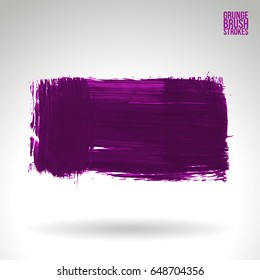 Purple brush stroke and texture. Grunge vector abstract hand - painted element. Underline and border design.