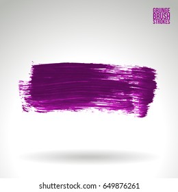 Purple brush stroke and texture. Grunge vector abstract hand - painted element. Underline and border design.