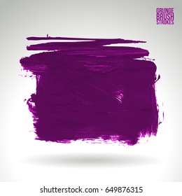 Purple brush stroke and texture. Grunge vector abstract hand - painted element. Underline and border design.