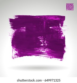 Purple brush stroke and texture. Grunge vector abstract hand - painted element. Underline and border design.