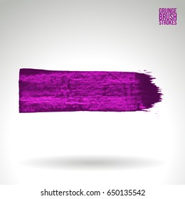 Purple brush stroke and texture. Grunge vector abstract hand - painted element. Underline and border design.