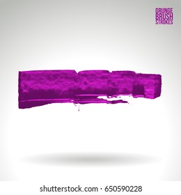 Purple brush stroke and texture. Grunge vector abstract hand - painted element. Underline and border design.