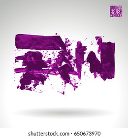 Purple brush stroke and texture. Grunge vector abstract hand - painted element. Underline and border design.