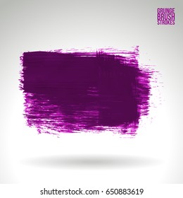 Purple brush stroke and texture. Grunge vector abstract hand - painted element. Underline and border design.