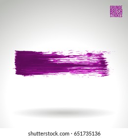 Purple brush stroke and texture. Grunge vector abstract hand - painted element. Underline and border design.