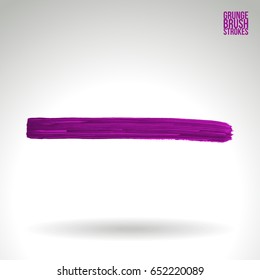 Purple brush stroke and texture. Grunge vector abstract hand - painted element. Underline and border design.