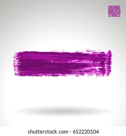 Purple brush stroke and texture. Grunge vector abstract hand - painted element. Underline and border design.