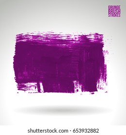 Purple brush stroke and texture. Grunge vector abstract hand - painted element. Underline and border design.