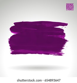 Purple brush stroke and texture. Grunge vector abstract hand - painted element. Underline and border design.