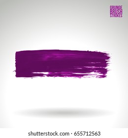 Purple brush stroke and texture. Grunge vector abstract hand - painted element. Underline and border design.