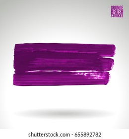 Purple brush stroke and texture. Grunge vector abstract hand - painted element. Underline and border design.