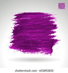 Purple brush stroke and texture. Grunge vector abstract hand - painted element. Underline and border design.