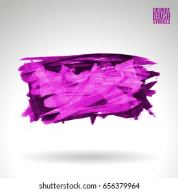 Purple brush stroke and texture. Grunge vector abstract hand - painted element. Underline and border design.
