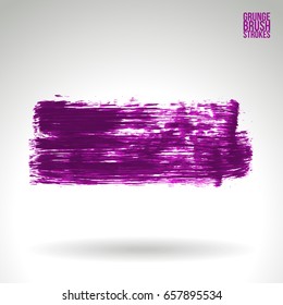 Purple brush stroke and texture. Grunge vector abstract hand - painted element. Underline and border design.