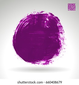 Purple brush stroke and texture. Grunge vector abstract hand - painted element. Underline and border design.