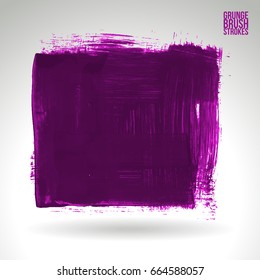 Purple brush stroke and texture. Grunge vector abstract hand - painted element. Underline and border design.