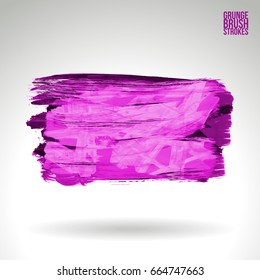 Purple brush stroke and texture. Grunge vector abstract hand - painted element. Underline and border design.