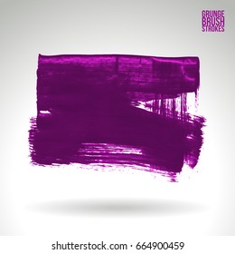 Purple brush stroke and texture. Grunge vector abstract hand - painted element. Underline and border design.