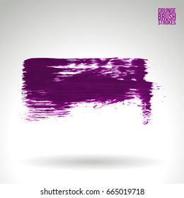 Purple brush stroke and texture. Grunge vector abstract hand - painted element. Underline and border design.