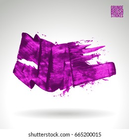 Purple brush stroke and texture. Grunge vector abstract hand - painted element. Underline and border design.