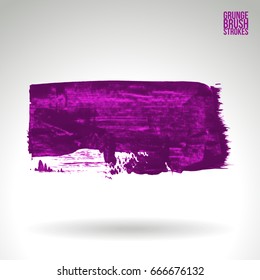 Purple brush stroke and texture. Grunge vector abstract hand - painted element. Underline and border design.