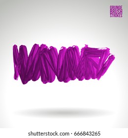 Purple brush stroke and texture. Grunge vector abstract hand - painted element. Underline and border design.