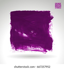 Purple brush stroke and texture. Grunge vector abstract hand - painted element. Underline and border design.