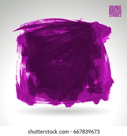 Purple brush stroke and texture. Grunge vector abstract hand - painted element. Underline and border design.