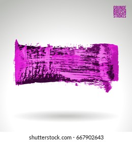 Purple brush stroke and texture. Grunge vector abstract hand - painted element. Underline and border design.