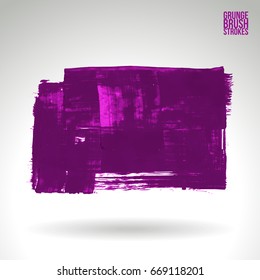 Purple brush stroke and texture. Grunge vector abstract hand - painted element. Underline and border design.