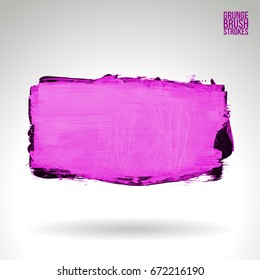 Purple brush stroke and texture. Grunge vector abstract hand - painted element. Underline and border design.