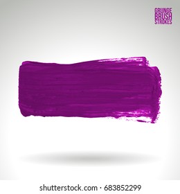 Purple brush stroke and texture. Grunge vector abstract hand - painted element. Underline and border design.