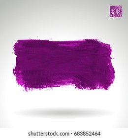 Purple brush stroke and texture. Grunge vector abstract hand - painted element. Underline and border design.