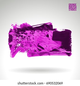 Purple brush stroke and texture. Grunge vector abstract hand - painted element. Underline and border design.