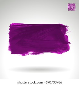 Purple brush stroke and texture. Grunge vector abstract hand - painted element. Underline and border design.
