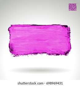 Purple brush stroke and texture. Grunge vector abstract hand - painted element. Underline and border design.