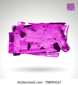 Purple brush stroke and texture. Grunge vector abstract hand - painted element. Underline and border design.