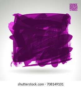 Purple brush stroke and texture. Grunge vector abstract hand - painted element. Underline and border design.