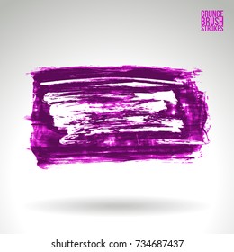 Purple brush stroke and texture. Grunge vector abstract hand - painted element. Underline and border design.